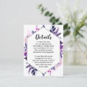 Betoverde Bloemige Paarse Zeshoekige Trouwdetails Informatiekaartje (Staand voorkant)