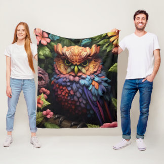 Betoverde Bloemige Uil – Levendige Fantasie Bos Ku Fleece Deken