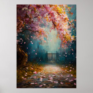 Betoverde Bloesemroute - Mystiek Bloemenlandschap Poster