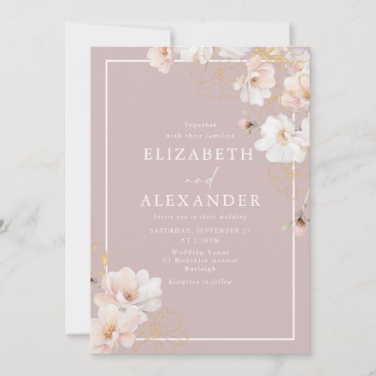 Betoverde Blush Wildflower White Border Bruiloft Kaart (Voorkant)