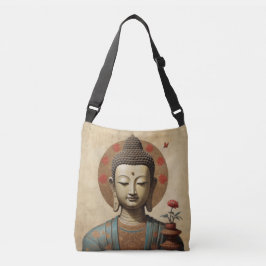 Betoverde Boeddha in meditatie met bloemen Crossbody Tas