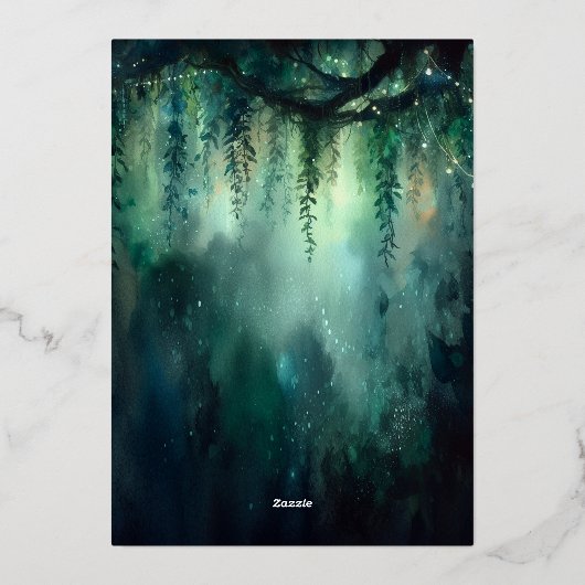 Betoverde Boho Arch Emerald Gold bruiloft Folie Uitnodiging (Achterkant)