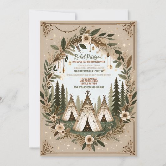 Betoverde Boho Forest Tiener Sleepover Party Kaart (Voorkant)