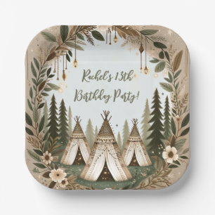 Betoverde Boho Forest Tiener Sleepover Party Papieren Bordje