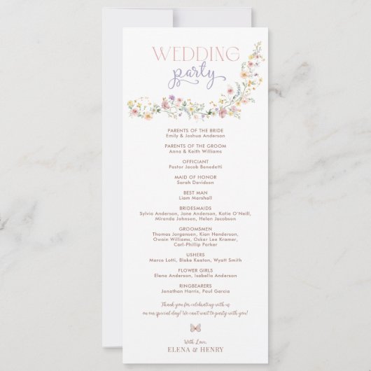 Betoverde Boho Wildflower Garden bruiloft programm (Achterkant)