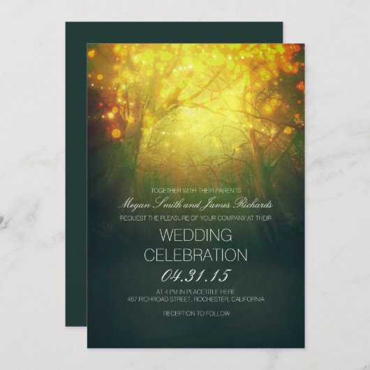 Betoverde bomen en lichten rustieke bruiloft uitno kaart (Voorkant / Achterkant)