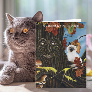 Betoverde Boom Ent Herfstbladeren Siamese Kat Kaart