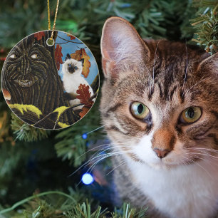 Betoverde Boom Ent Herfstbladeren Siamese Kat Keramisch Ornament