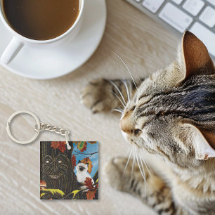 Betoverde Boom Ent Herfstbladeren Siamese Kat Sleutelhanger
