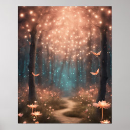 Betoverde Bos BLAUWGROEN PERZIK KLEINE LICHTEN Poster