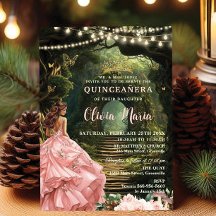 Betoverde Bos Blush Bloemen Quinceañera Sweet 16 Kaart