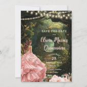 Betoverde Bos Blush Bloemen Quinceañera Sweet 16 Save The Date (Voorkant)