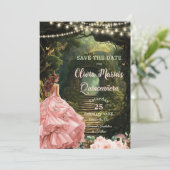 Betoverde Bos Blush Bloemen Quinceañera Sweet 16 Save The Date (Staand voorkant)