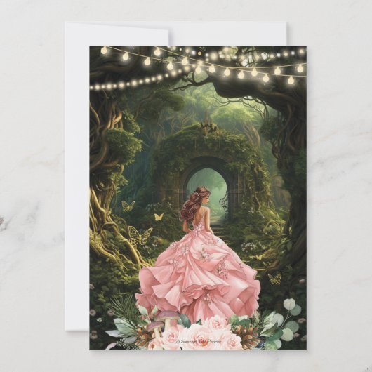 Betoverde Bos Blush Bloemen Quinceañera Sweet 16 Save The Date (Achterkant)