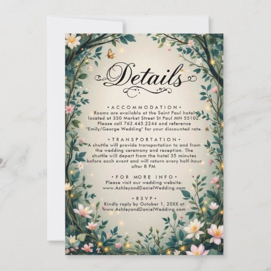 Betoverde bos bos bos bloemen sprookje bruiloft kaart (Achterkant)