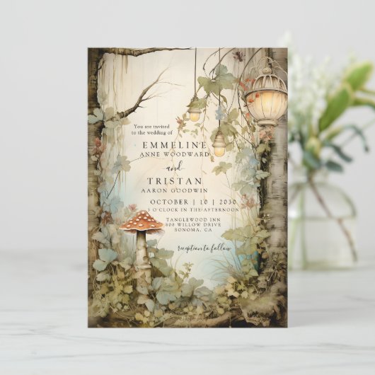 Betoverde Bos Bruiloft Kaart (Staand voorkant)