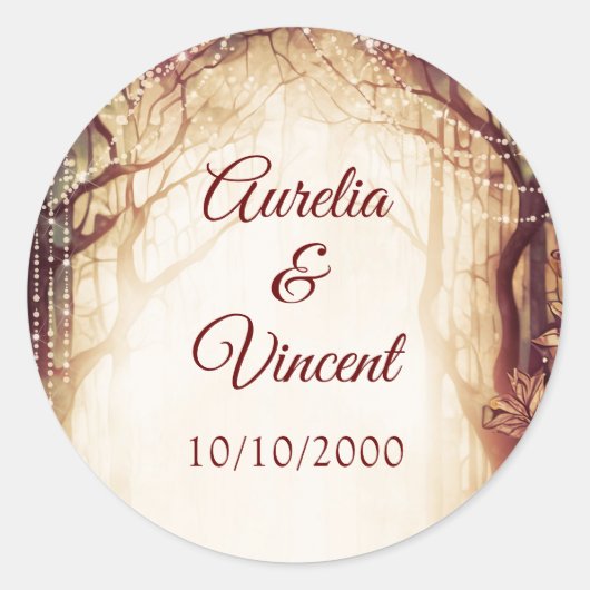 Betoverde Bos Bruiloft Ronde Sticker (Voorkant)