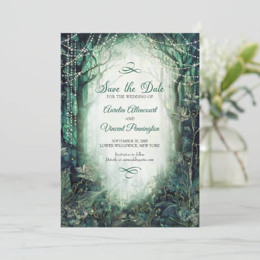 Betoverde Bos Bruiloft Save The Date (Staand voorkant)