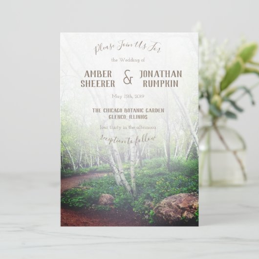 Betoverde Bos bruiloft uitnodiging (Staand voorkant)