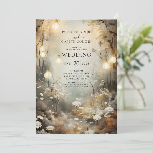 Betoverde Bos bruiloft uitnodiging (Staand voorkant)