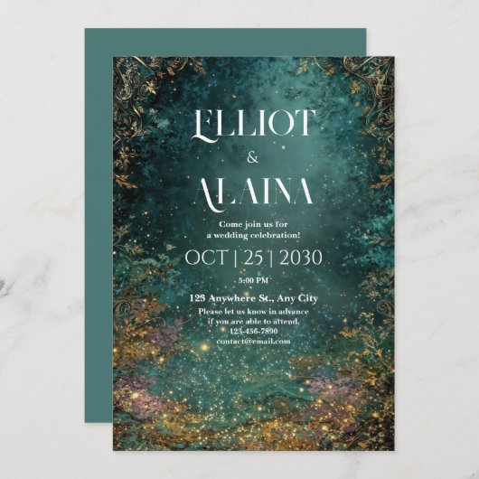 Betoverde Bos bruiloft uitnodiging (Voorkant / Achterkant)