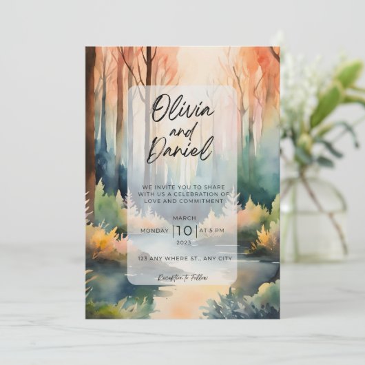 Betoverde Bos bruiloft uitnodiging (Staand voorkant)
