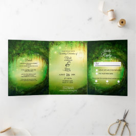 Betoverde bos drievoudig huwelijksprogramma drieluik uitnodiging