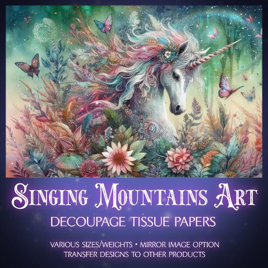 Betoverde bos eenhoorn vlinders decoupage tissuepapier