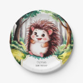 Betoverde bos egel verjaardag papieren bordje (Voorkant)