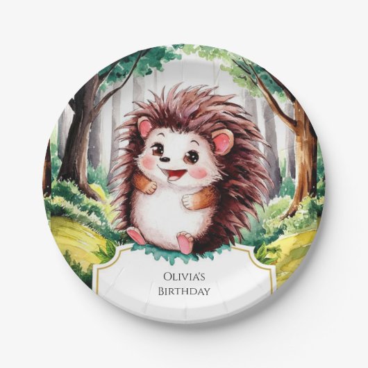 Betoverde bos egel verjaardag papieren bordje (Voorkant)