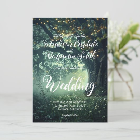 Betoverde Bos Eiken Boom Fairy Lights Bruiloft Kaart (Staand voorkant)