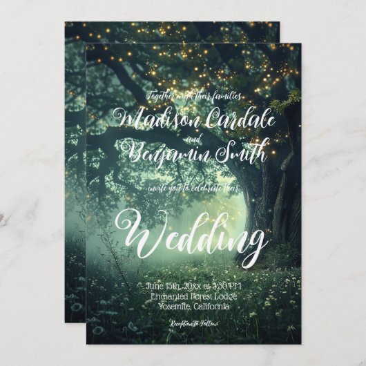 Betoverde Bos Eiken Boom Fairy Lights Bruiloft Kaart (Voorkant / Achterkant)