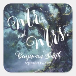 Betoverde Bos Eiken Boom Fairy Lights Bruiloft Vierkante Sticker