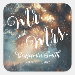 Betoverde Bos Eiken Boom Fairy Lights Bruiloft Vierkante Sticker