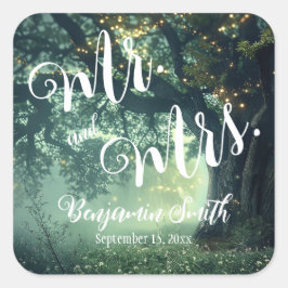 Betoverde Bos Eiken Boom Fairy Lights Bruiloft Vierkante Sticker