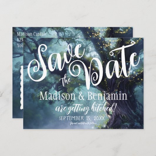 Betoverde Bos Eiken Boom Fairy Lights Opslaan Datu Briefkaart (Voorkant / Achterkant)
