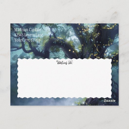 Betoverde Bos Eiken Boom Fairy Lights Opslaan Datu Briefkaart (Achterkant)