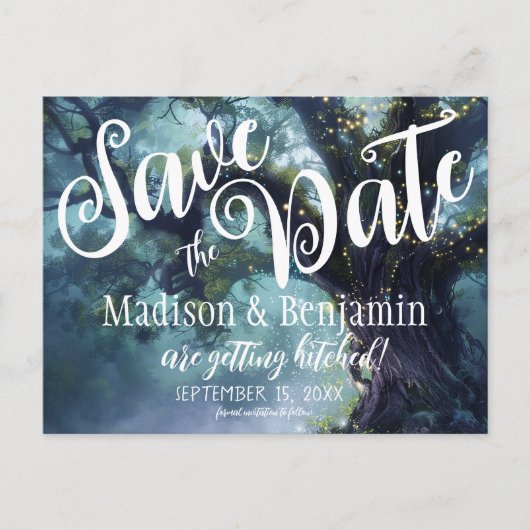 Betoverde Bos Eiken Boom Fairy Lights Opslaan Datu Briefkaart (Voorkant)