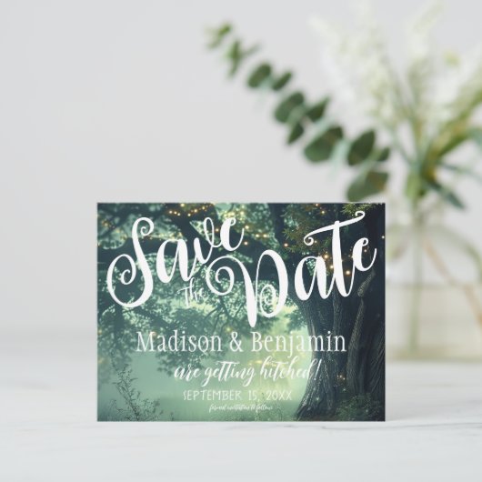 Betoverde Bos Eiken Boom Fairy Lights Opslaan Datu Briefkaart (Staand voorkant)