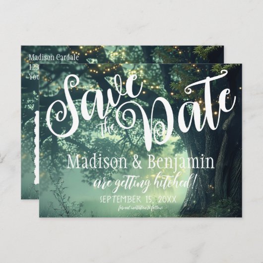 Betoverde Bos Eiken Boom Fairy Lights Opslaan Datu Briefkaart (Voorkant / Achterkant)