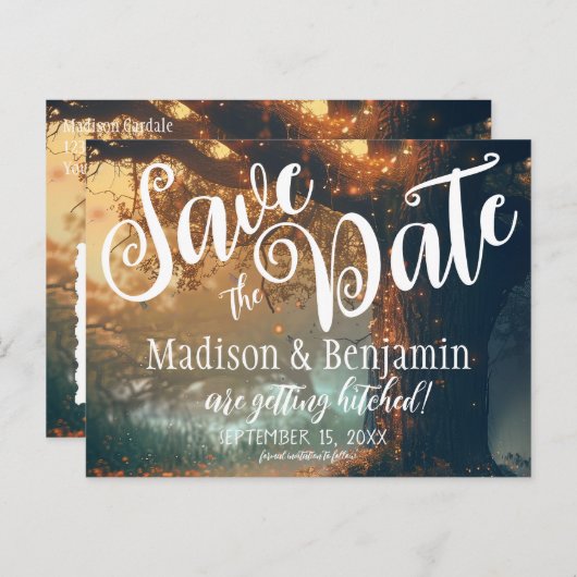 Betoverde Bos Eiken Boom Fairy Lights Opslaan Datu Briefkaart (Voorkant / Achterkant)