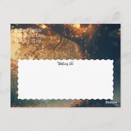 Betoverde Bos Eiken Boom Fairy Lights Opslaan Datu Briefkaart (Achterkant)