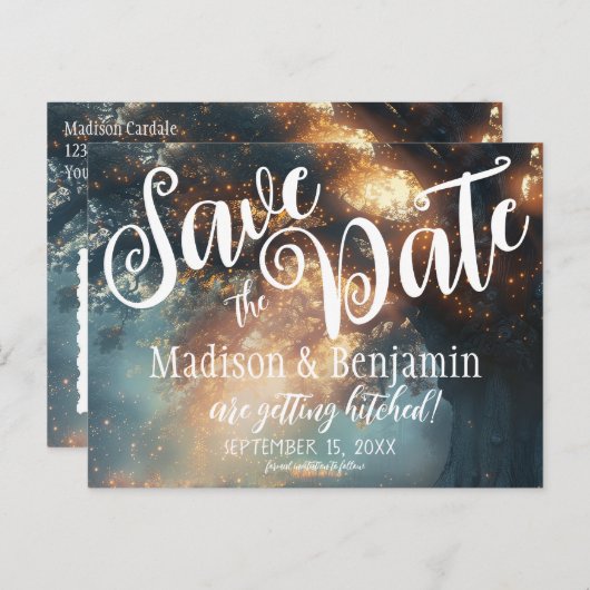 Betoverde Bos Eiken Boom Fairy Lights Opslaan Datu Briefkaart (Voorkant / Achterkant)