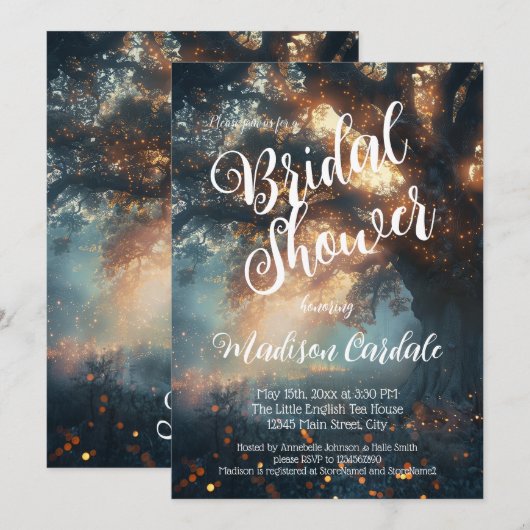 betoverde bos eiken boom fee lichten bruids kaart (Voorkant / Achterkant)