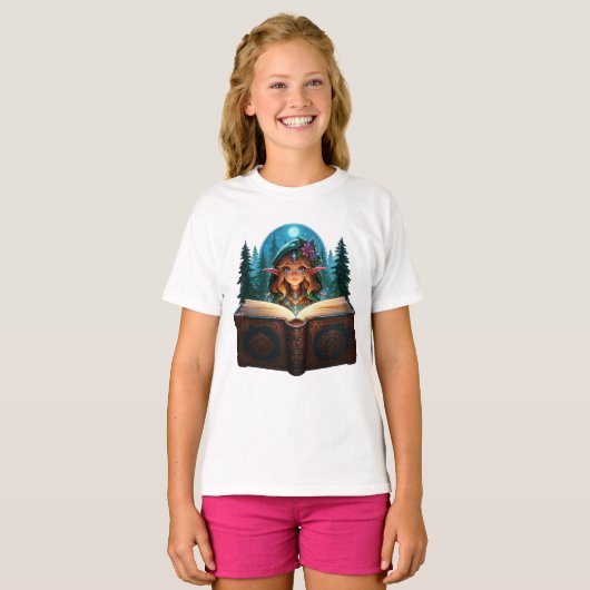 Betoverde Bos Elf lezen Grimoire T-shirt (Voorkant volledig)
