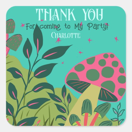 Betoverde Bos en Paddenstoelen Kids Verjaardagsfee Vierkante Sticker (Voorkant)