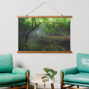 Betoverde bos en waterval hangend wandkleed