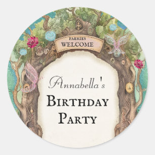 Betoverde Bos Fairy Tuin op Groene Glitter Ronde Sticker
