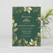 Betoverde bos faux gouden gebladerte Quinceanera Kaart (Staand voorkant)