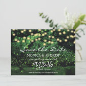 Betoverde bos feeërieke lichten save the date (Staand voorkant)